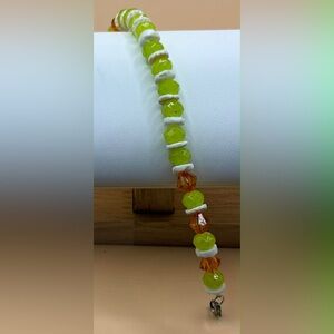 🍋 Handmade Lime Green & Amber Beaded Bracelet 🍋
